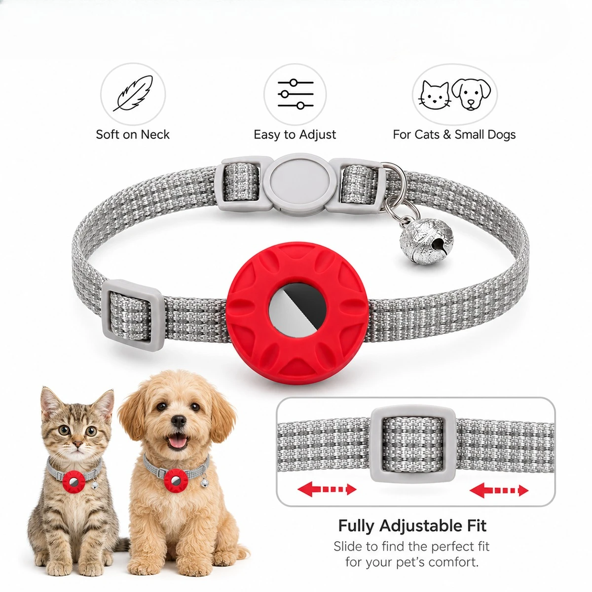 For Apple AirTag Cat Collar,Air Tag Pet Collar for Airtag Holder (No Airtag) Bell Reflective GPS Kitten Collar for Girl Boy Cat