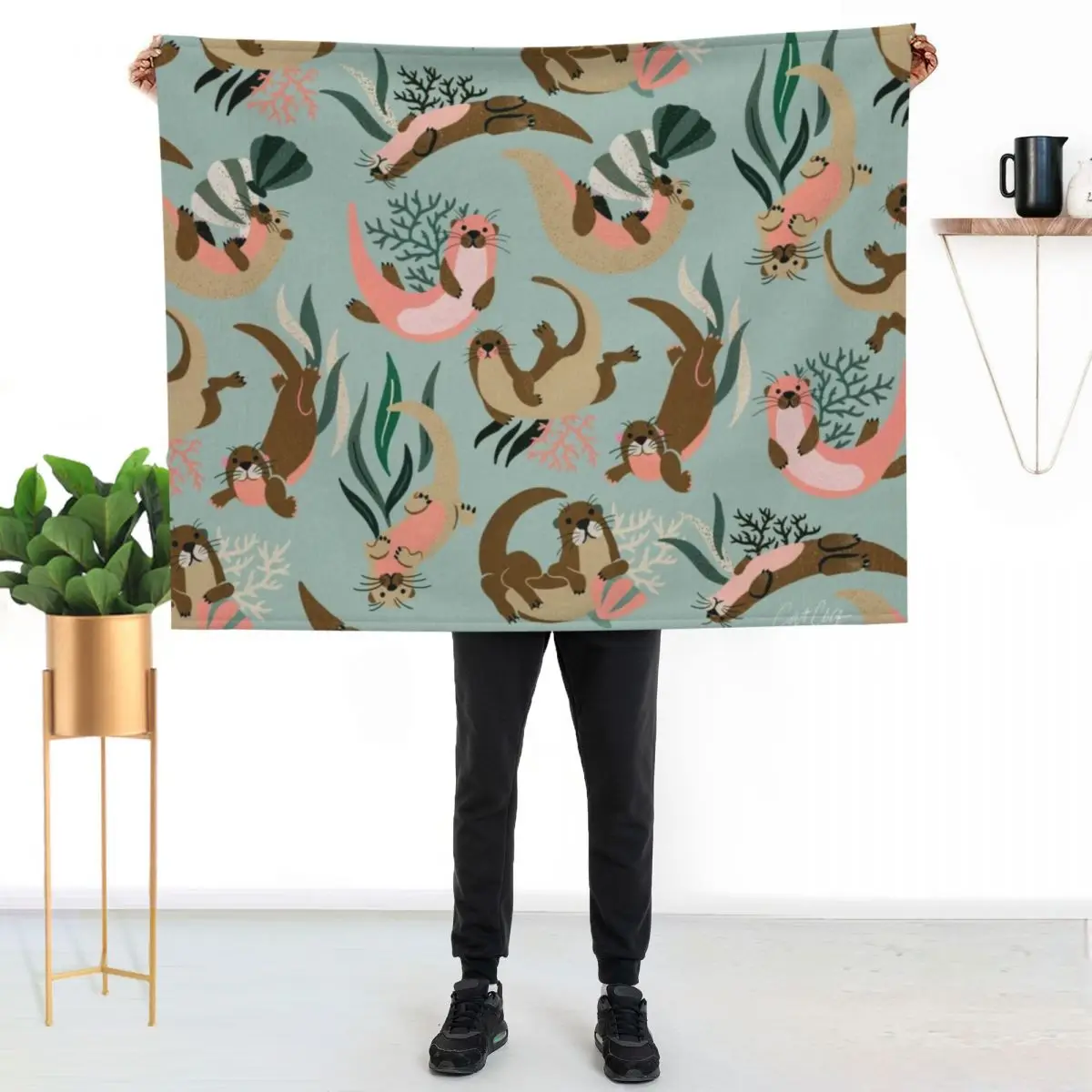 

Otter Collection - Mint Palette Throw Blanket Modern Design Soft Blanket for Home Decor