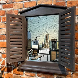 Black Wooden Vintage Shutter Window with Mirror