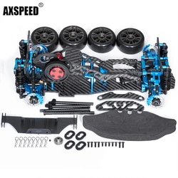 AXSPEED Carbon Fiber + Alloy DIY Shaft Drive Frame Assembly Kit with Wheels for 1/10 Sakura D5 mini RC Car Drift Racing Parts