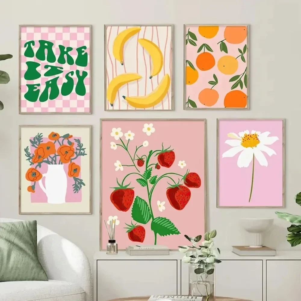 Bunte Zitrone Erdbeere Blume Minimalistische Wandkunst Leinwanddruck Poster für Wohnzimmer Moderne Heimdekoration ﻿