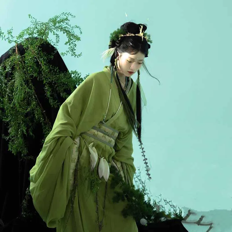 Vestido Hanfu para mujer, bata de guerra tradicional china Hanfu, disfraz de hada de Carnaval para mujer, vestido Hanfu verde de talla grande