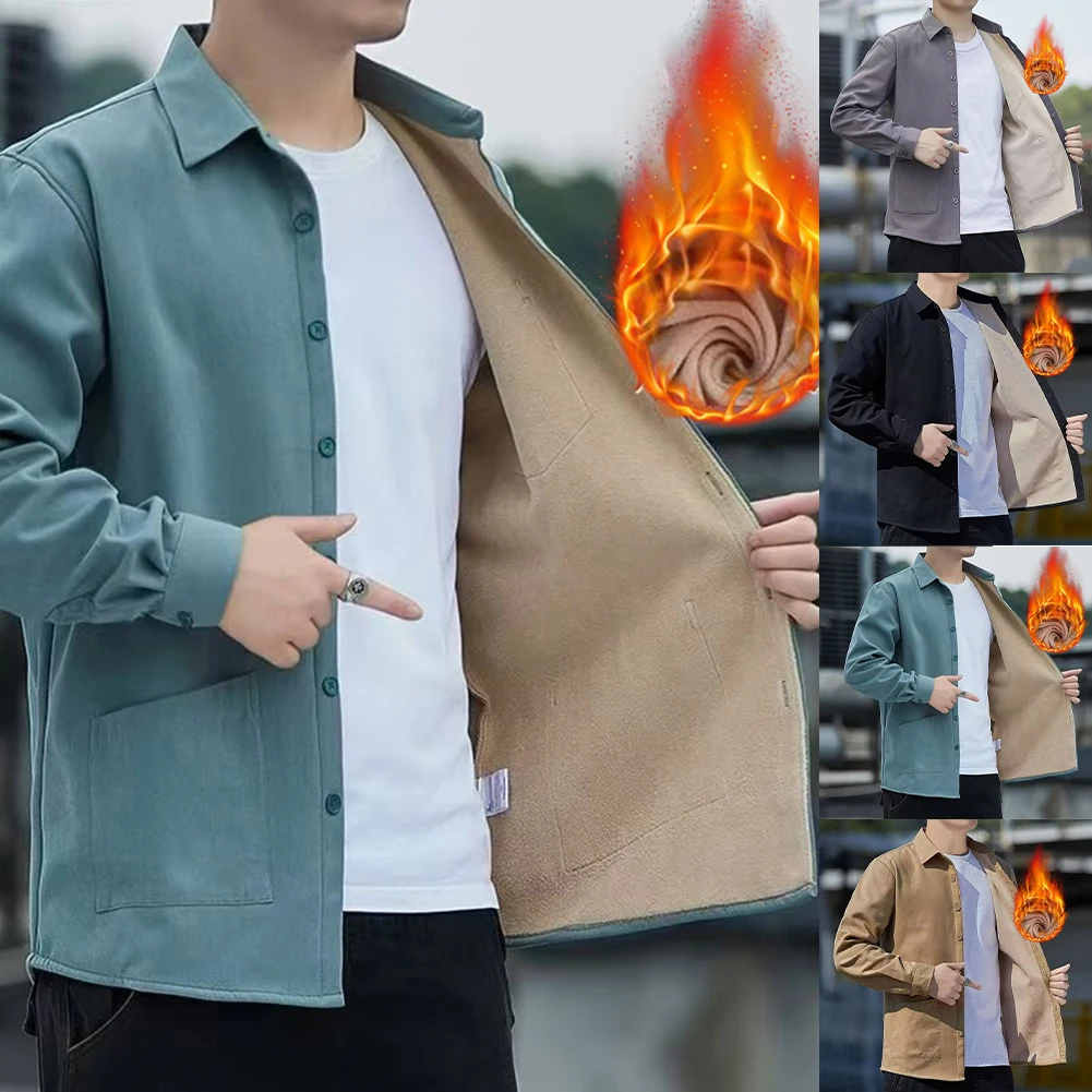 Daily Use Office Men for velvet Shirt Thick Warm Shirt Long Sleeve for slim Shirt T-shirt M Polyester Fabric Regular Length