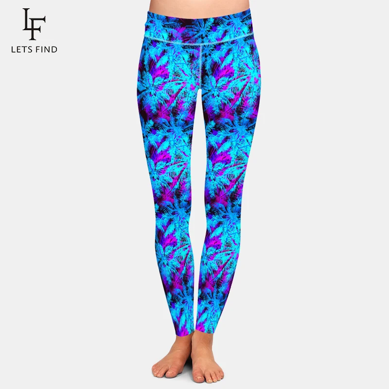 LETSFIND High Waist Women Pants 3D Palm Trees Pattern Print Fashion New Fitness Slim Girls Stretch Leggings