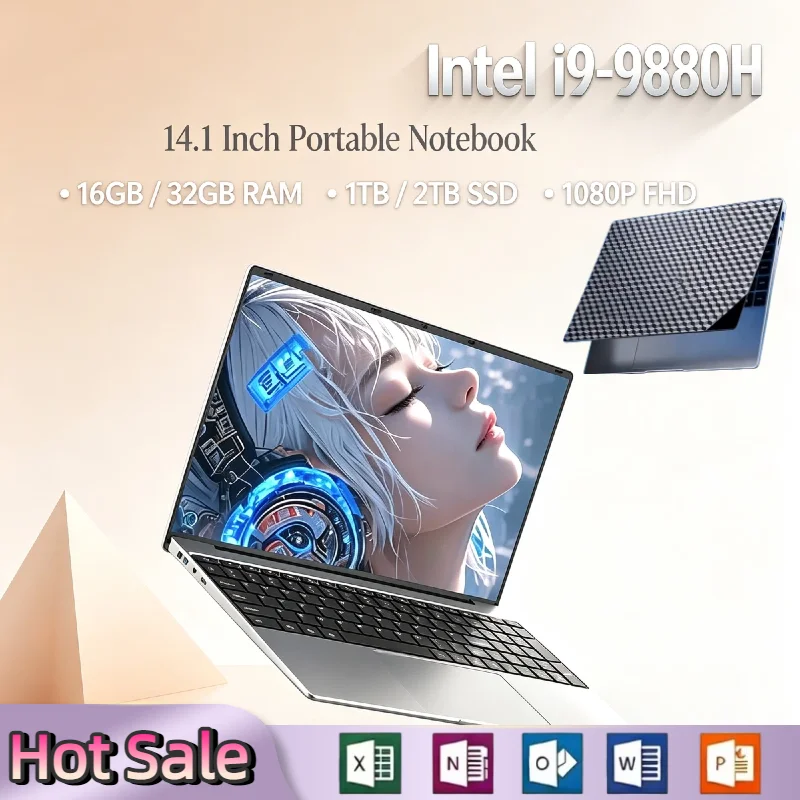 Intel Core i9 9880H 14.1 Inch Laptop 32GB RAM 2TB SSD 8C 16T Ultra Thin Portable Business Notebook 2026 Pro Max