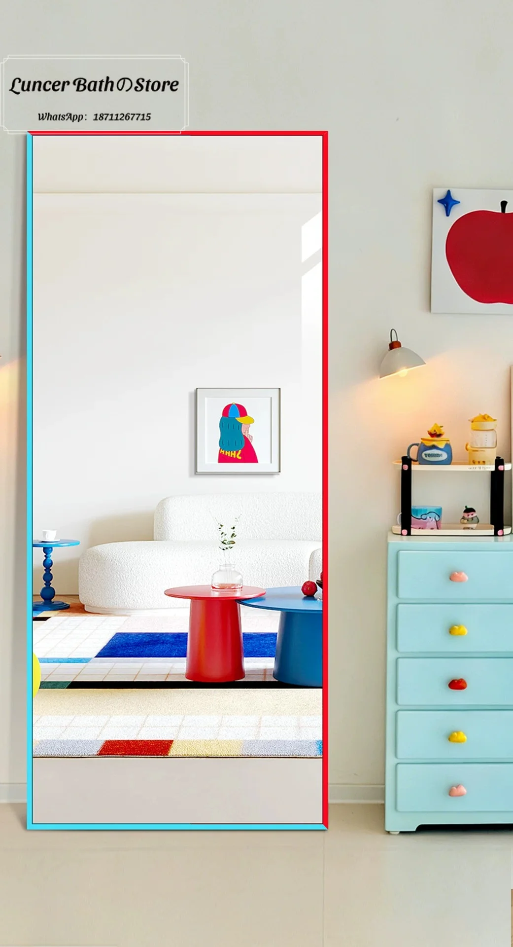Dopamine Colorful Splice Mirror, Wall Mounted Dressing Mirror for Home, Self Adhesive Shatterproof Full Length Mirror