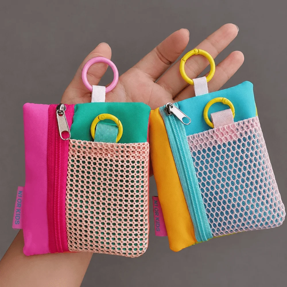 New Contrasting Mesh Cosmetic Bag Zipper Portable Storage Pouch Lightweight Card Bag for Commute Travel Use