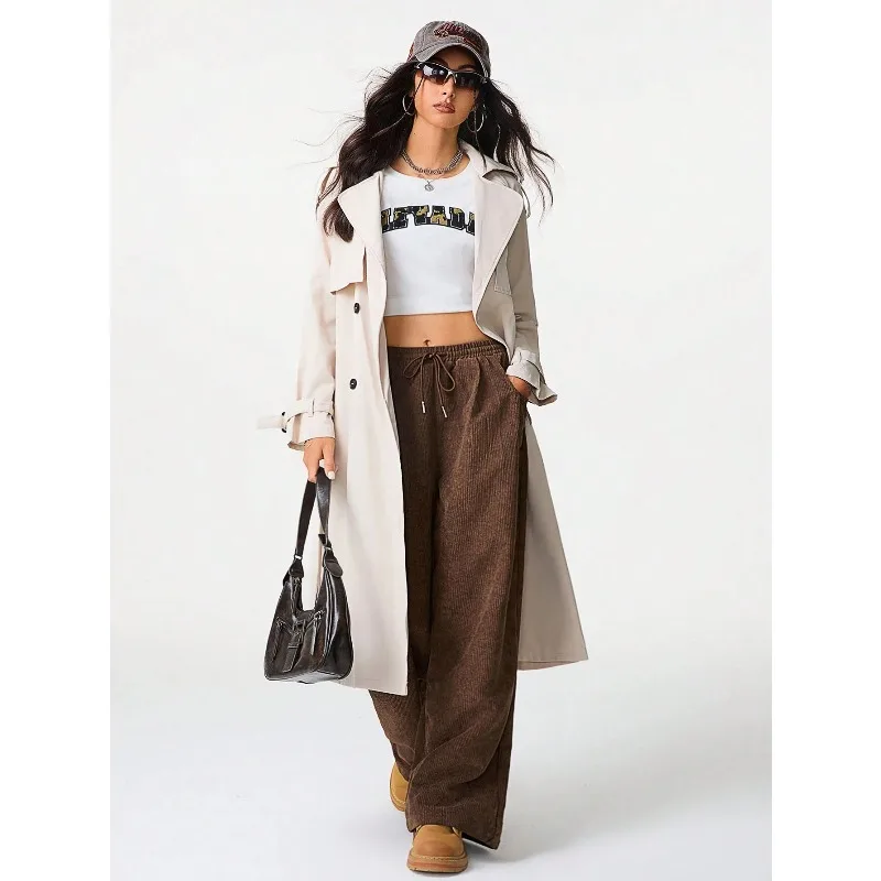 1pcs Casual Versatile Drapey Drawstring Wide Leg Pants Home Lounge Trousers Elastic Waist Loose Fit Daily Wear Pants