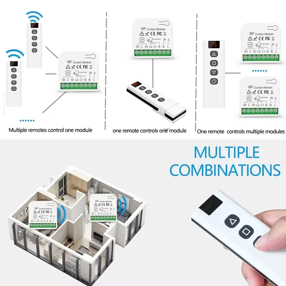 433Mhz Wireless Roller Shutter Motor Blind Switch 70M Remote Control Range for Electric Windows Curtain Blinds, No Wifi(5 in 1) view 5