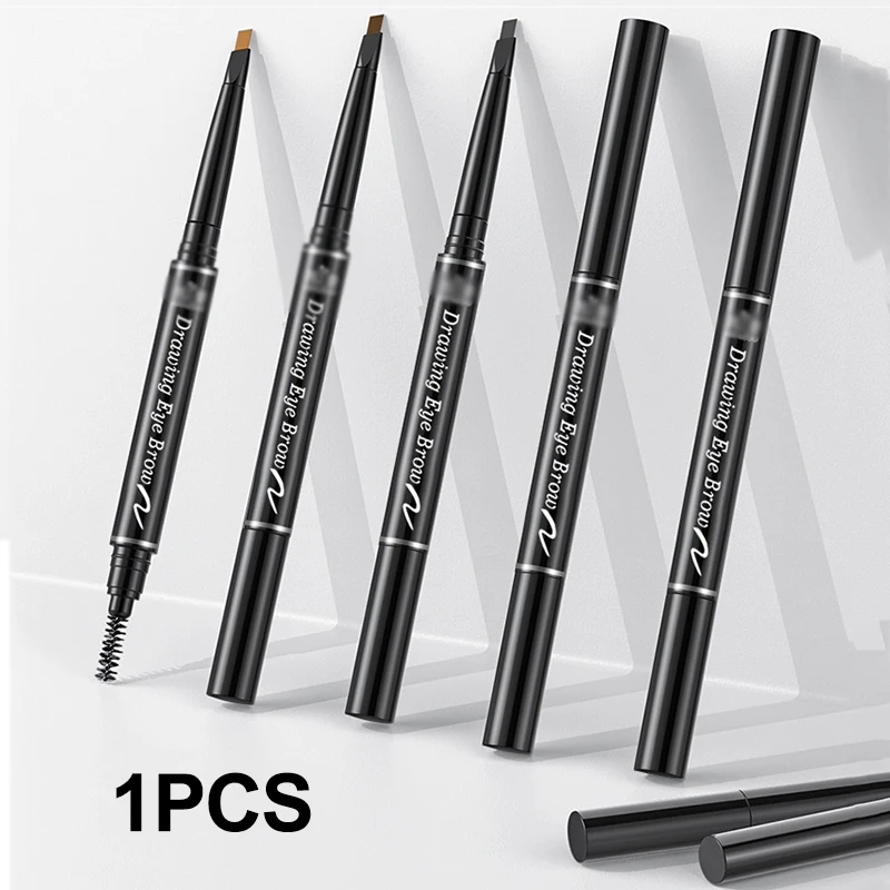 1pcs Rotating Automatic Double Head Waterproof Non Smudging Ultra-fine Makeup Eyebrow Pencil - Suitable for Beginners