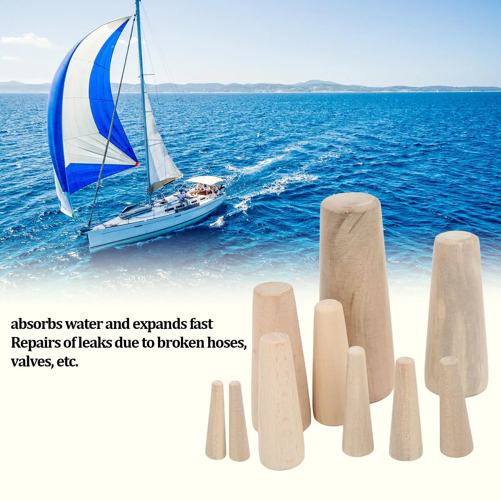 Soft Wood Plugs para Yacht Marine Boat, Plugue de madeira de emergência, Thru Hull, Cônico à prova de vazamento, fácil instalação, um conjunto de 10