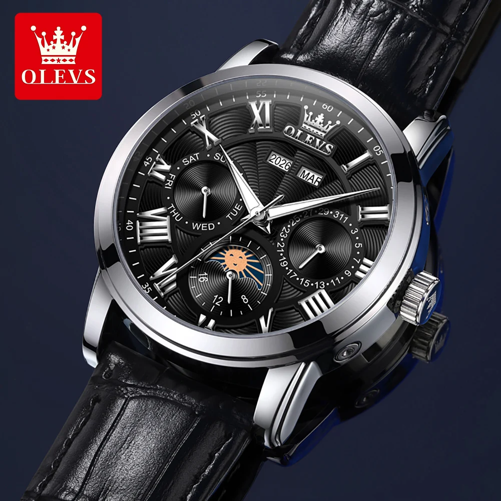 

Men OLEVS 6785 Automatic Mechanical Watch Leather/Steel Band Week Display Waterproof Fashion Male Watches Birthday Gift For Men