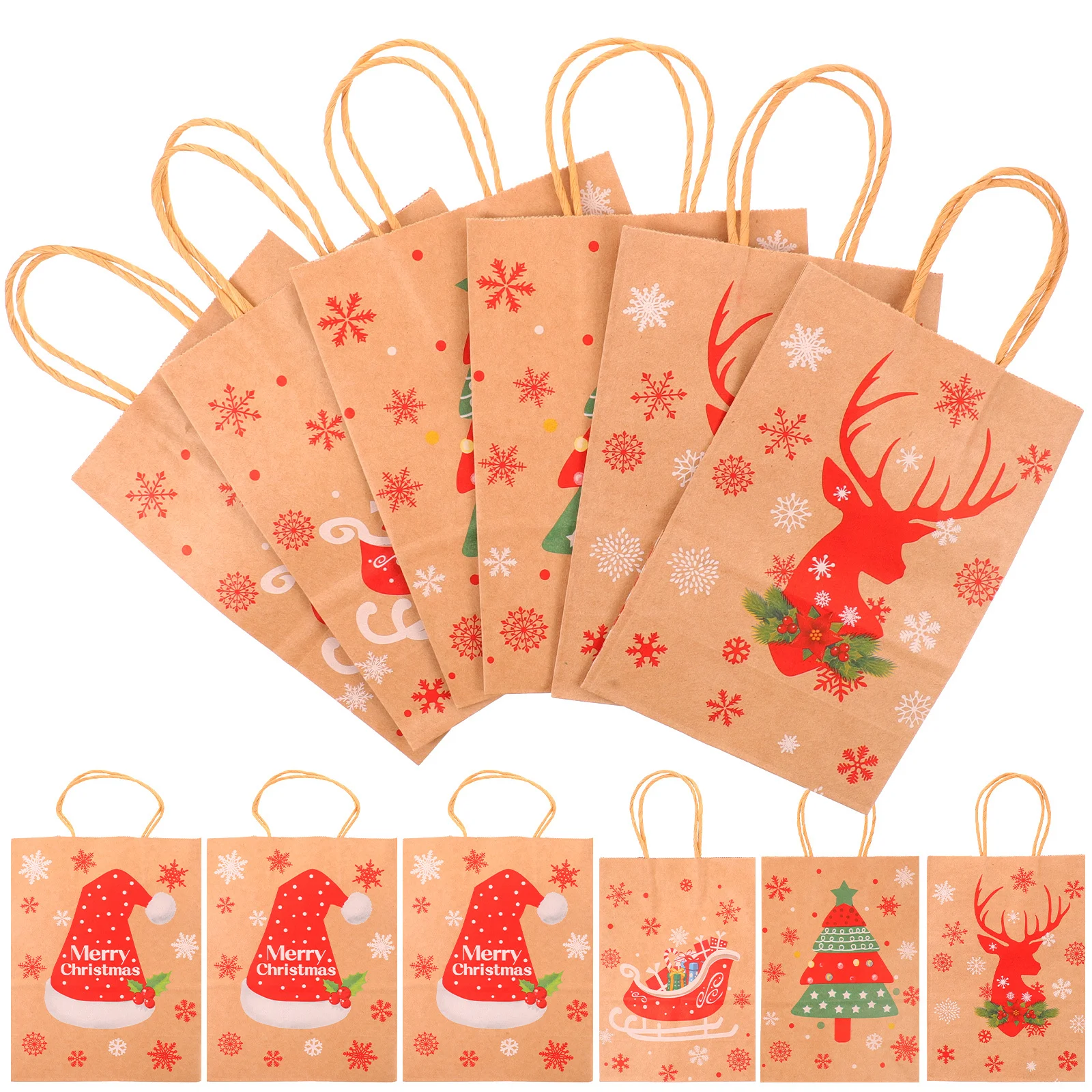 

12Pcs Christmas Gift Bags Paper Holiday Handheld Candy Container Party Packing Pouches Christmas Supplies Handheld Gift Bags