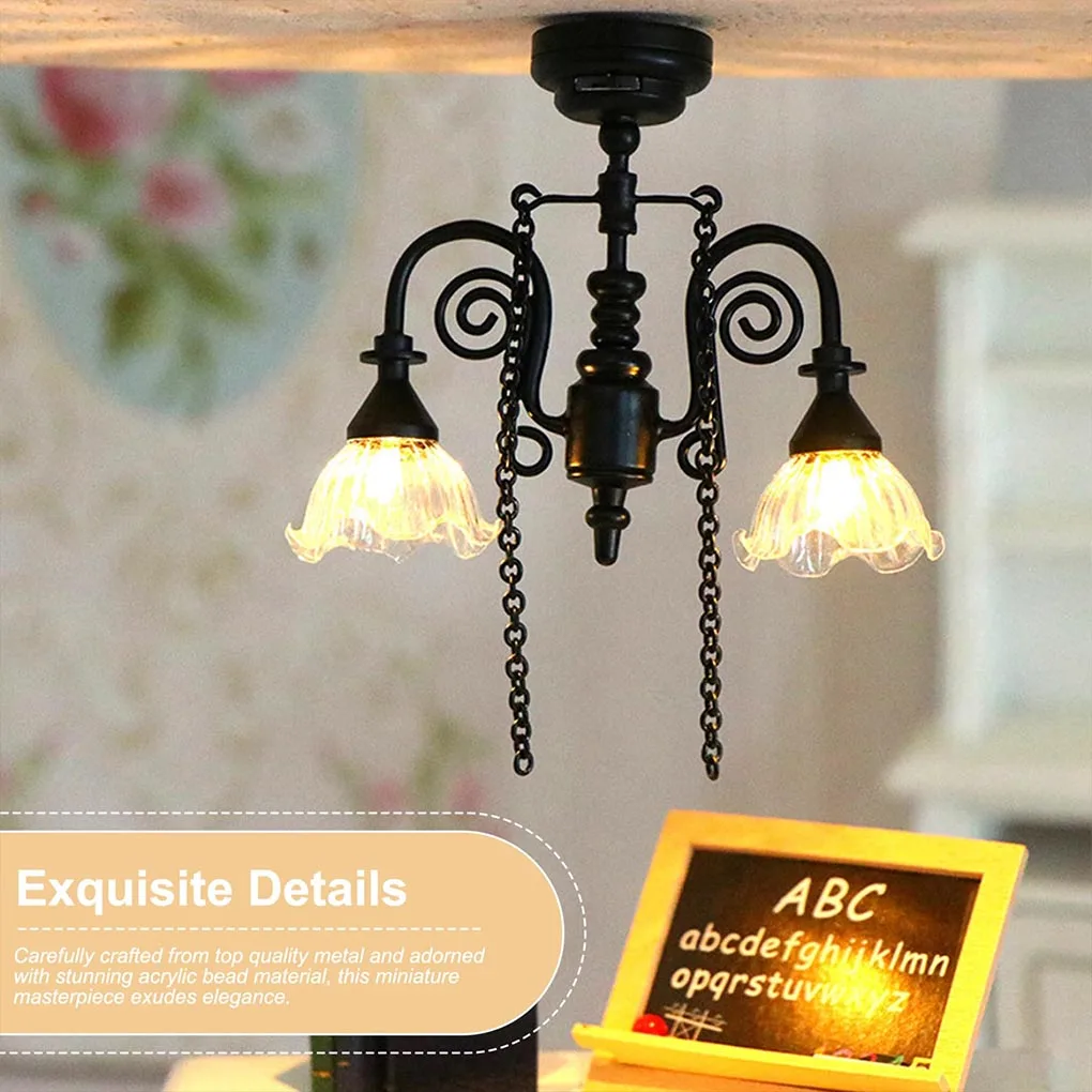 

Mini Chandelier Ceiling Light Battery Operated LED Lamp For Miniatures Battery Operated