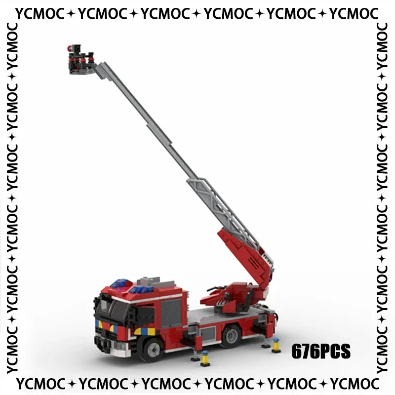 Car Series YcMoc Building Blocks Belgian Fire Truck Ladder Model Technology Brick Brand-name Vehicle DIY Toy For Child Gifts