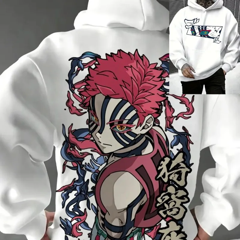 

Harajuku Япония Аниме Demon Slayer Мужчины Женщины Толстовки Большие Размеры Толстовка Ретро Узор Akaza Унисекс Пуловер с Длинными Рукавами