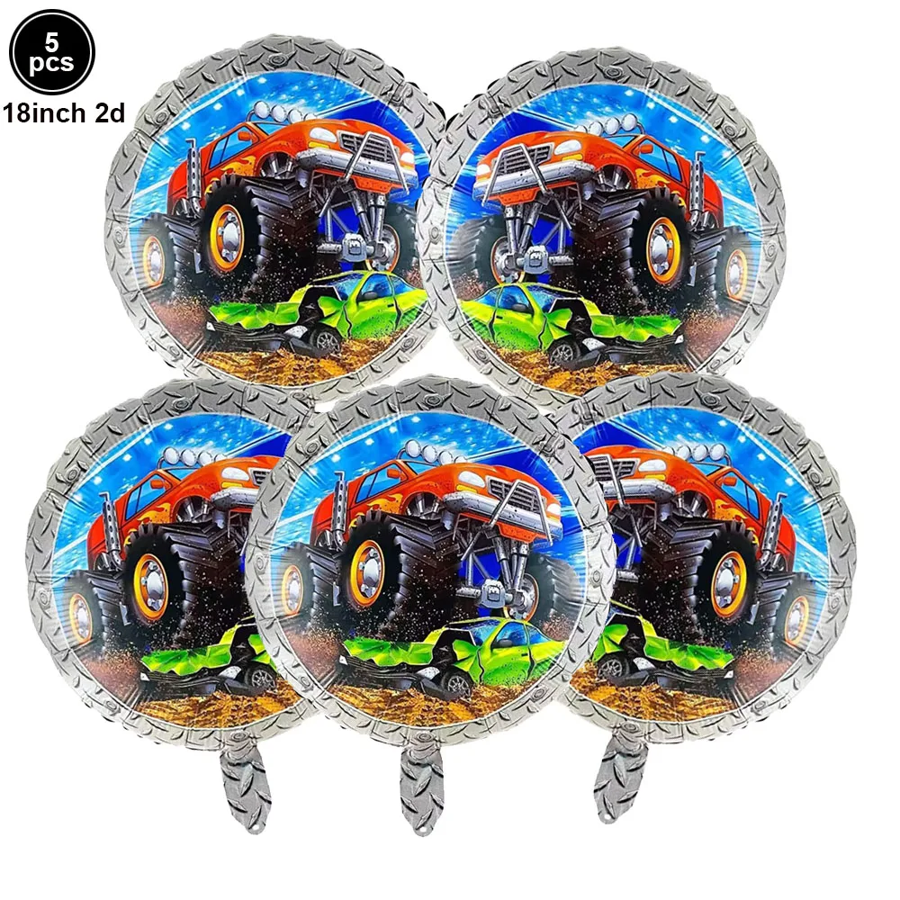 5Pcs Big Monster Truck Balloon Car Themed 3nd 4th 5th Boy Birthday Party Supplies Happy Birthday Truck Helium Ballons Decoration