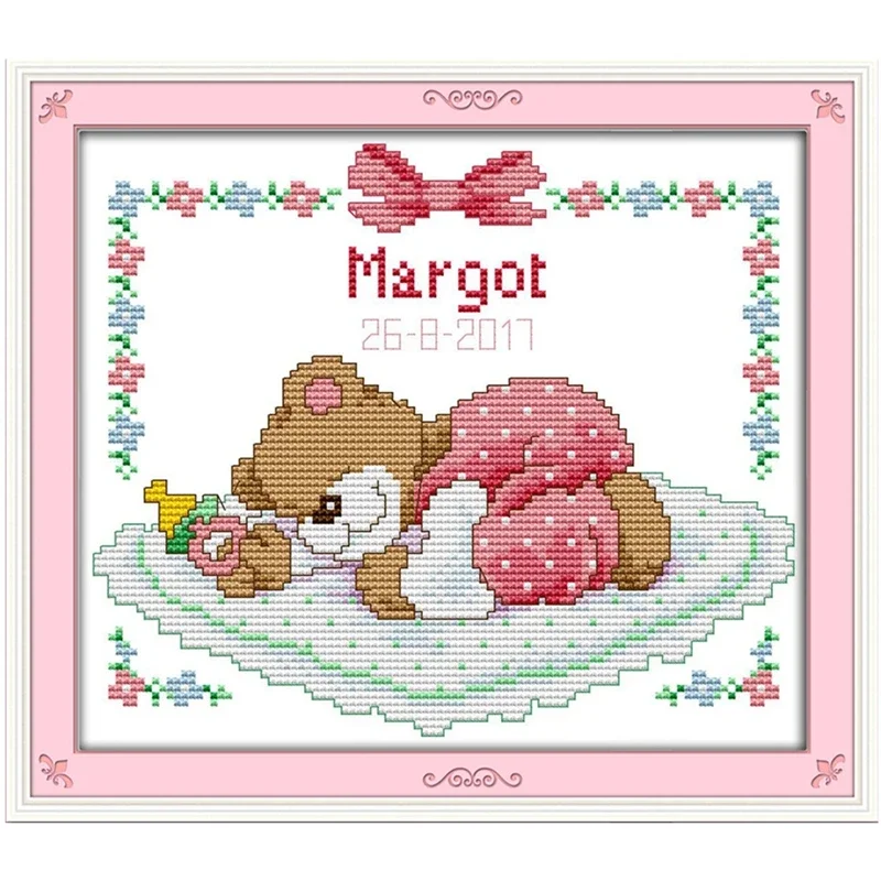 Sleeping baby bear (rosa) kit punto croce aida 18ct 14ct unprint canvas fabric ricamo ricamo fatto a mano fai da te