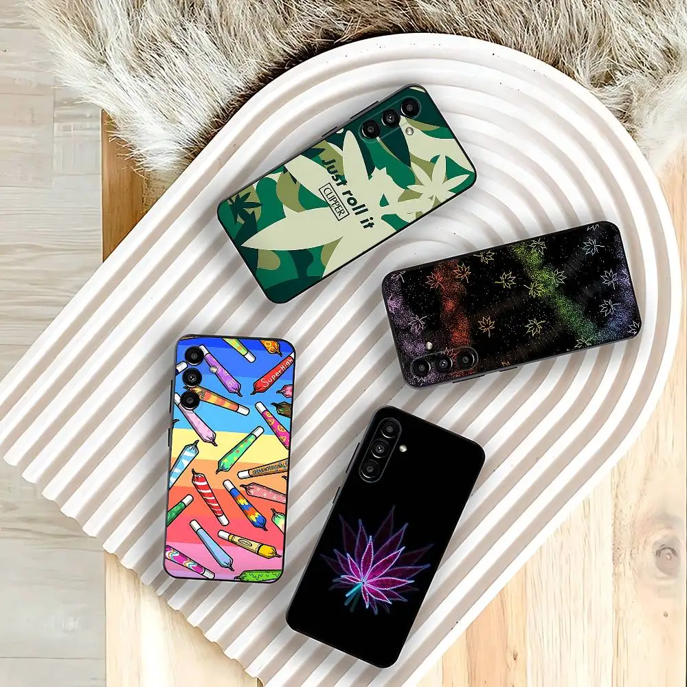 

Weed high leaf Phone Case For Samsung Galaxy A73,31,32,72,41,53,52,71,22,5G,Note,J7,8,9 Soft Black Cover