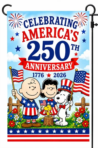 Garden Flag 12x18 double sided -custom design 250 years USA Patriotic Snoopy NEW TTN