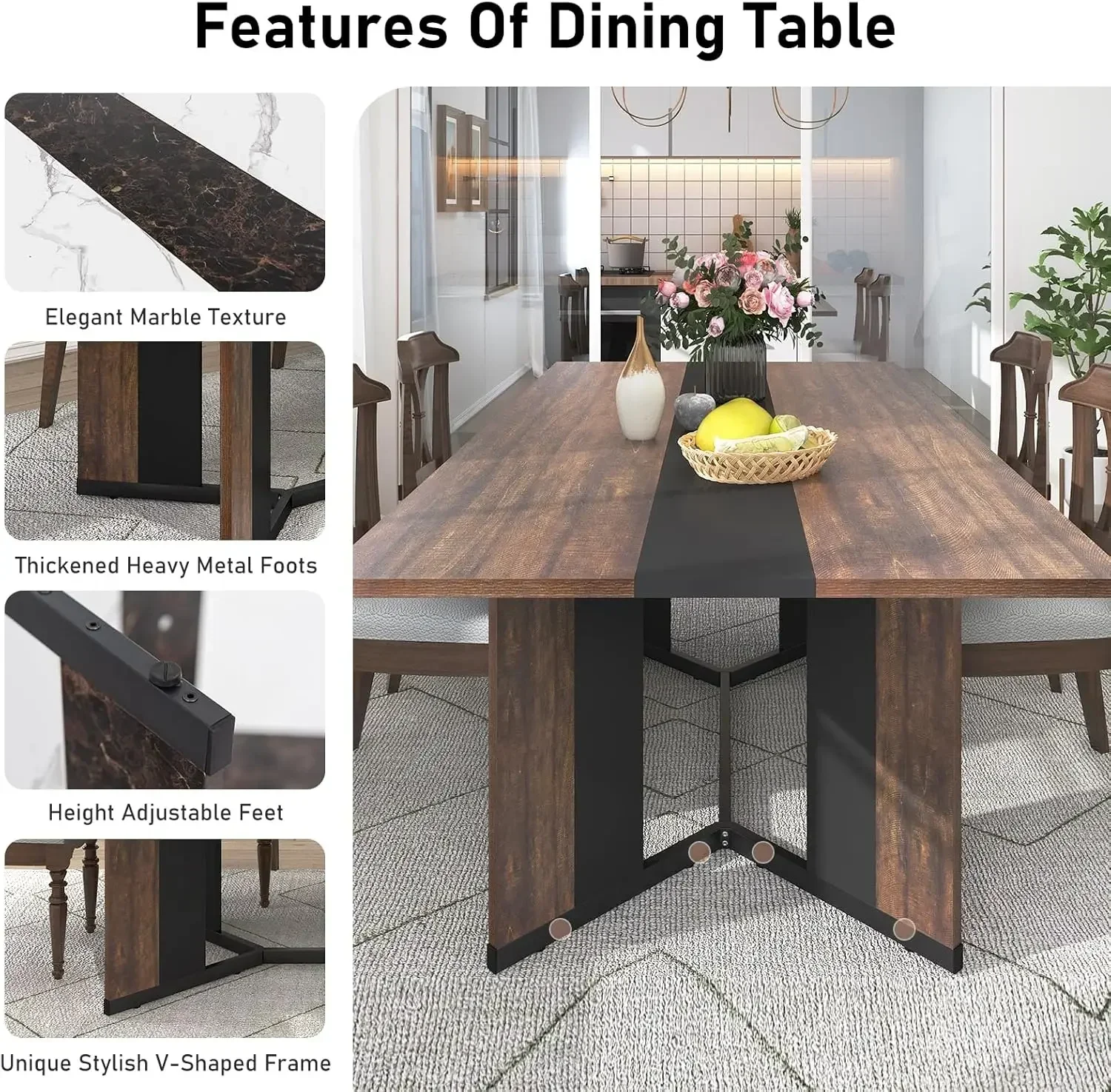 [¡Mejor vendedor, ¡Compre ahora! ] Mesa de comedor rectangular grande de 71 pulgadas, mesa marrón resistente al agua de madera, mesa de cena familiar lujosa de 6 pies Offi