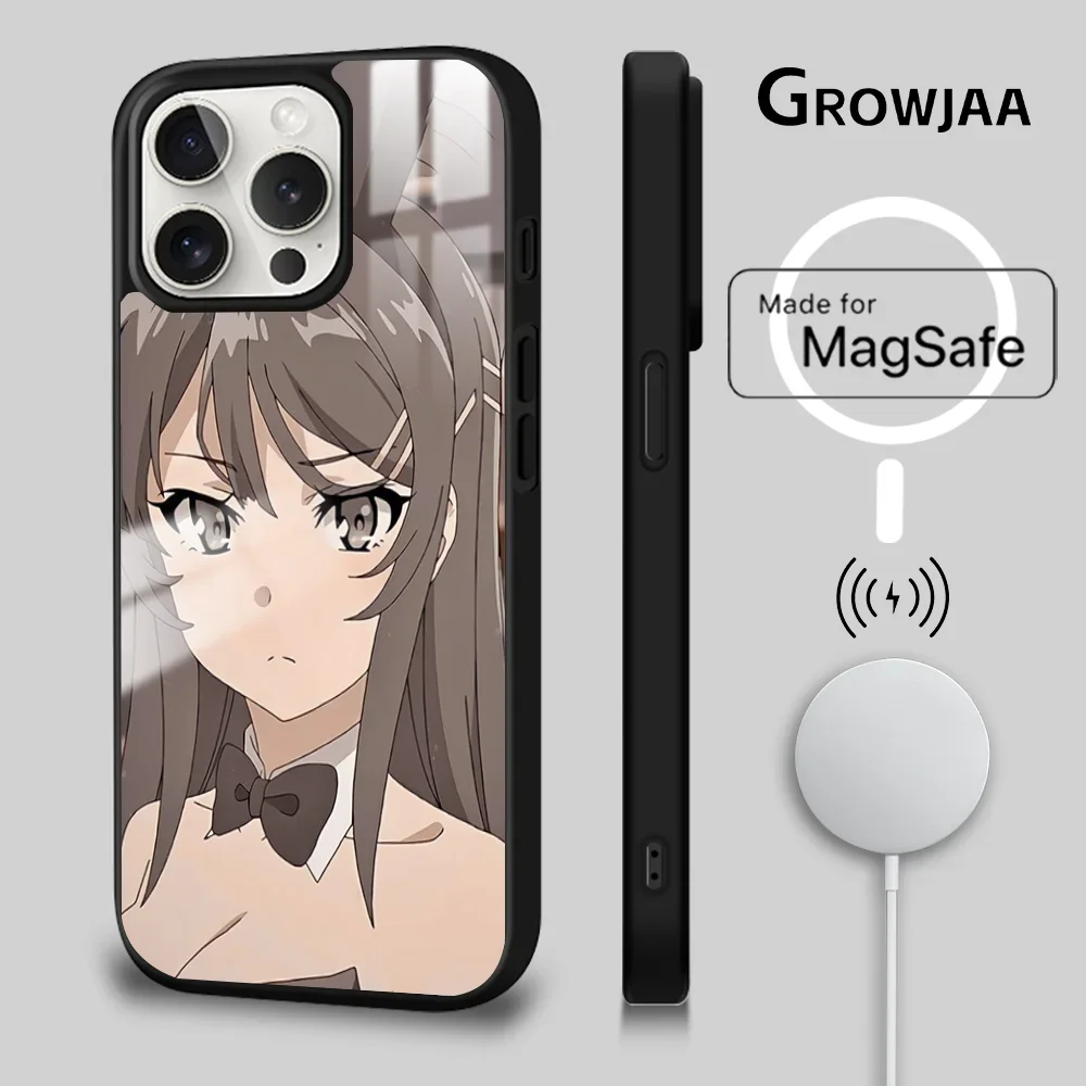 B-Bunny Girl S-Senpai Cartoon Phone Case For iPhone 16 15 14 13 12 11 Pro Max Plus Mini Magsafe Mirror Wireless Magnetic Funda