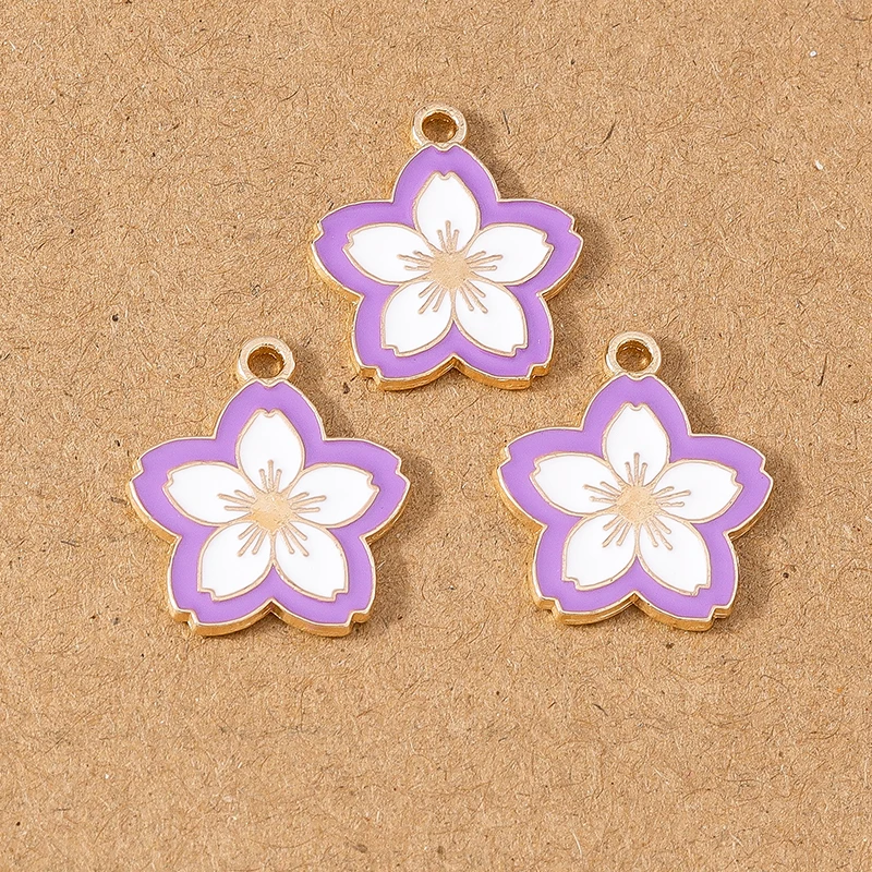 10pcs Cute Enamel Sakura Flower Charm Pendant for Necklace Earrings Bracelet DIY Jewelry Making Accessories Supplies