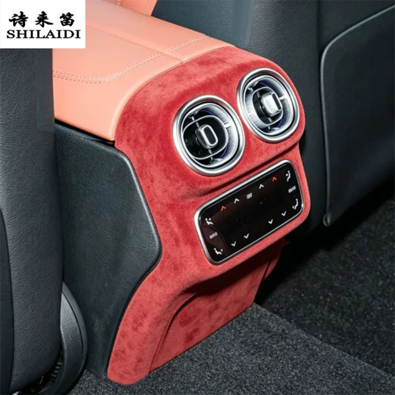 Suede leather For Mercedes Benz GLC X253 X254 2016-2026 Car Rear Air Vent outlet Anti-Kick Sticker Stowing Tidying Armrest Cover