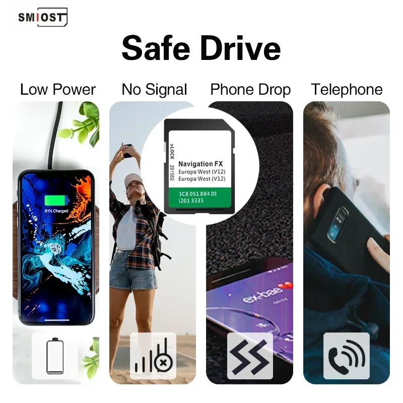 Perangkat Lunak Pembaruan GPS 8GB Kartu SD Peta SMIOST untuk VW FX V12 West Sat Nav Kartu Navigasi Pabrik OEM EU UK Jetta Mobil