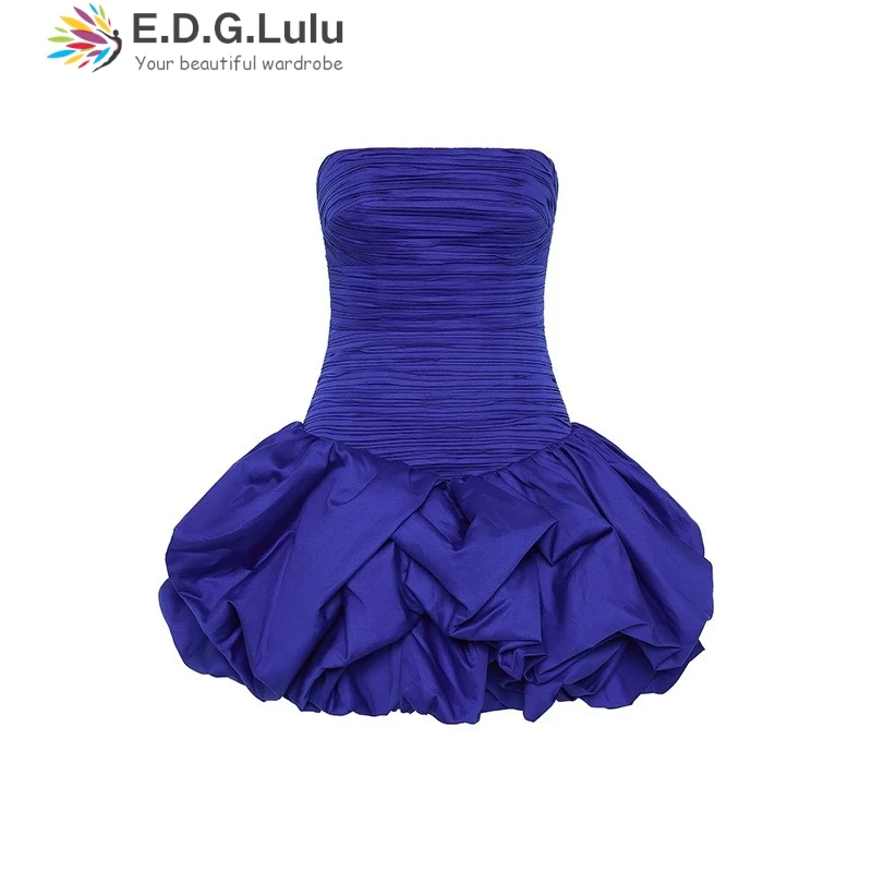 EDGLuLu  Strapless High Waist Fold Luxury Dresses Women 2024 Sleeveless Backless Design Mini Floral Bud Dresses Spring 2025 1228