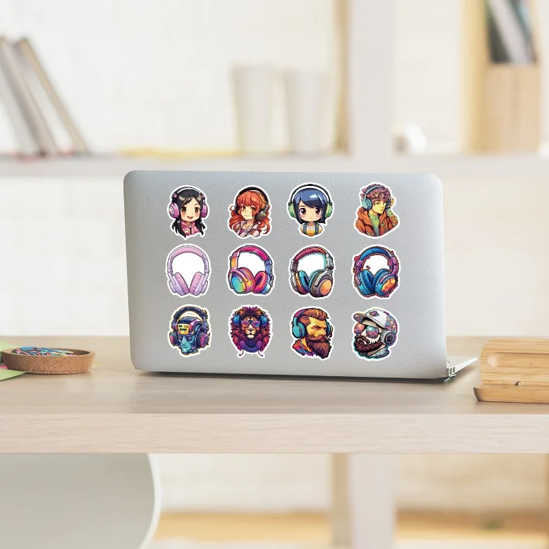 50 Uds. De auriculares bonitos con personalidad de dibujos animados, pegatinas decorativas de grafiti creativas