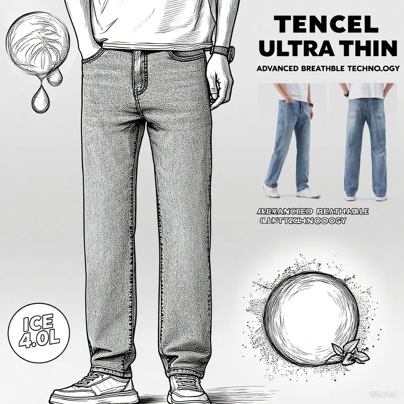 

2025 New Mens Elastic Waist Jeans Relaxed Fit Men's Blue Jeans with Elastic Waist with Zipper and Button ﻿