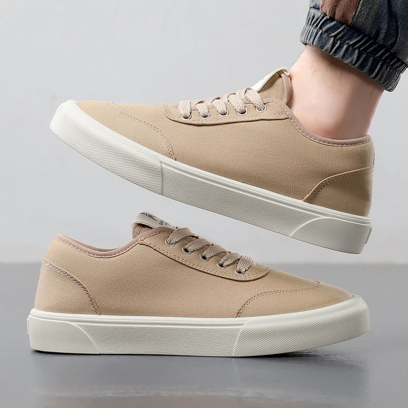 

2026 New Men Canvas Shoes Lace Up Thin Breathable Low Top Thick Sole Casual Trendy Sneakers