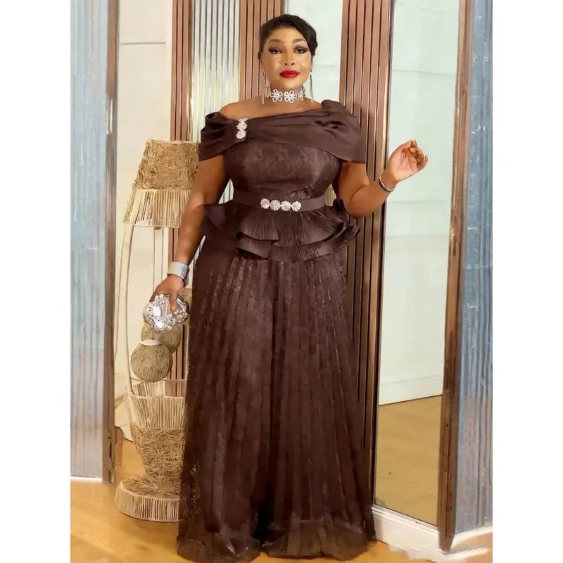 African Dresses For Woman Wedding Elegant Long Dress Sequin Wedding Gowns Elegant Turkey Muslim Plus Size Off Shoulder Robe