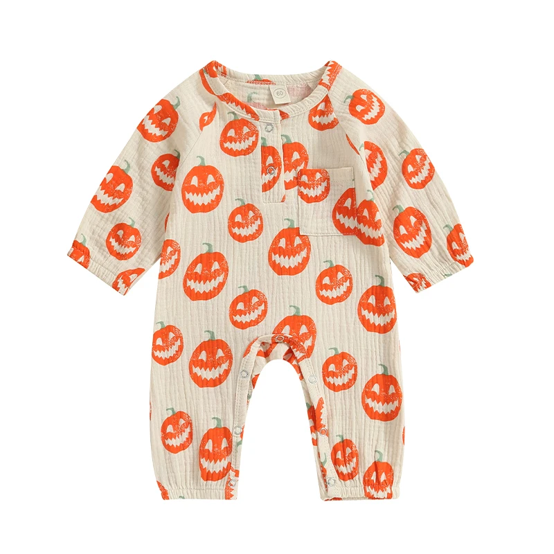 Infant Newborn Baby Halloween Outfit Boy Girl Pumpkin Ghost Jumpsuit Long Sleeve  Romper Cute Fall Clothes