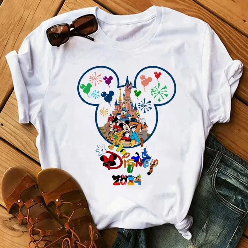 Disney Trip 2024 Fashion Women T-Shirt Funny Mickey Minnie Tshirts Female Disneyland Vacation Tees Tops