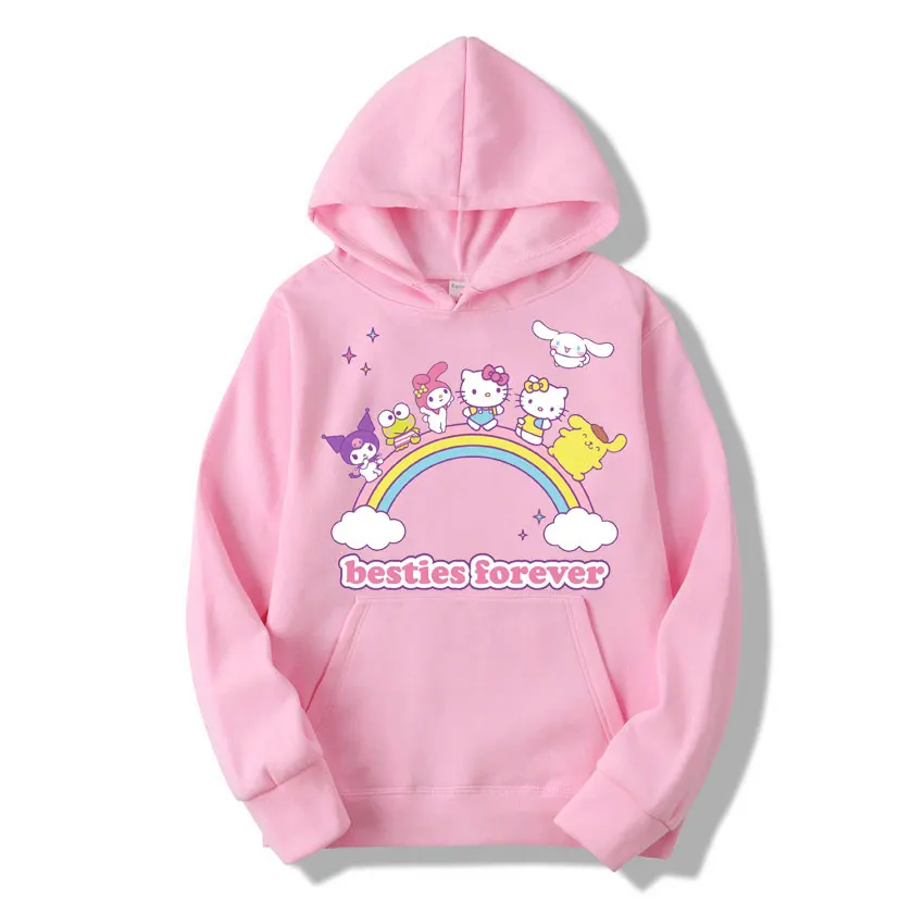 

2024 New Fashion Women Hoodie Hello Kitty Kuromi Family Cartoon Anime Men Pullover Spring Autumn Couple Sweatshirt Clothes Tops