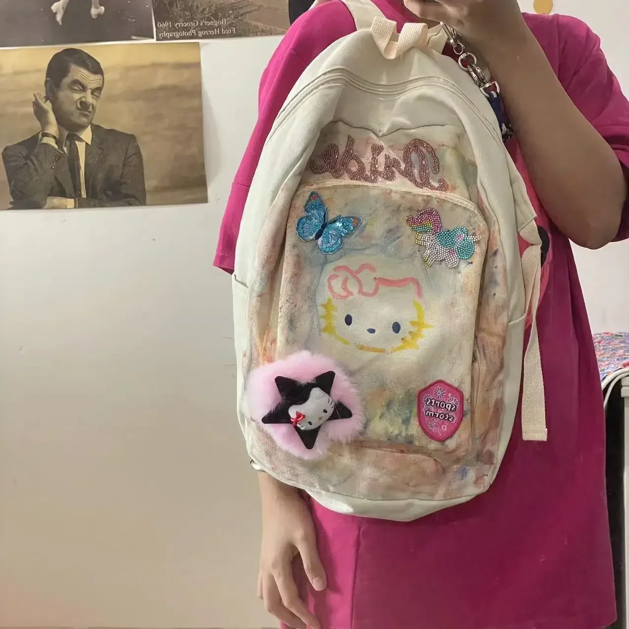 Sanrio hello kitty 2023 new canves backpack rucksack macaron fashion schoolbag  girls travel bag cute cartoon handbag satchel