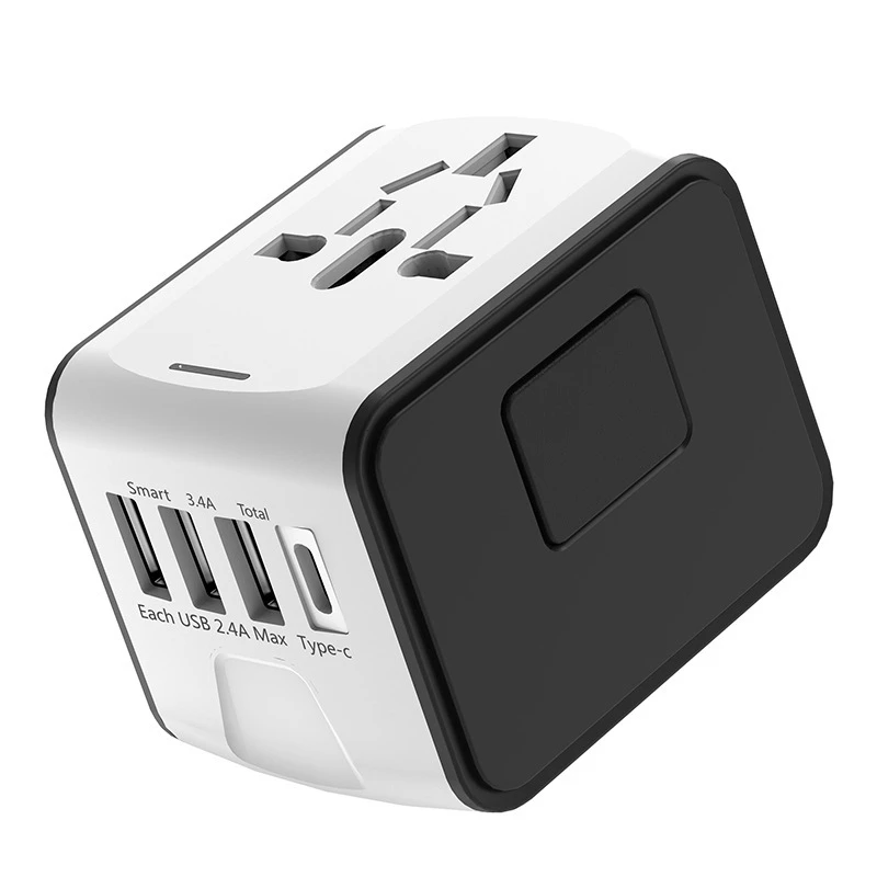 8 Outlet Universal Travel Power Adapter 4 USB Ports 3.4A Type C Fast Charging Plug Converter for Worldwide 110-240V