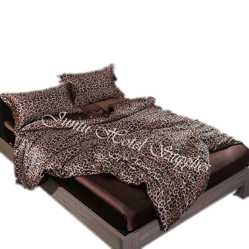 Juntu Leopard Print Double Color Soft Luxury Silk Bedding Set Mulberry Silk Beddings