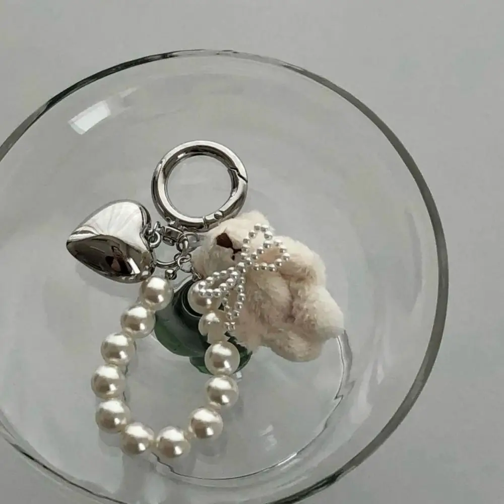 Simpatico dolce e soffice peluche orso portachiavi borsa accessori cuore portachiavi coppie portachiavi perla bowknot bambola ciondolo regali