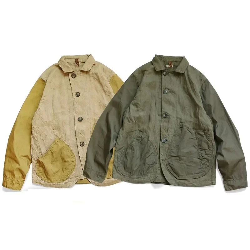 New 23AW KAPITAL Hirata and Hongri Casual Linen Color Matching Lapel Loose Shirt with Long Sleeves for Men