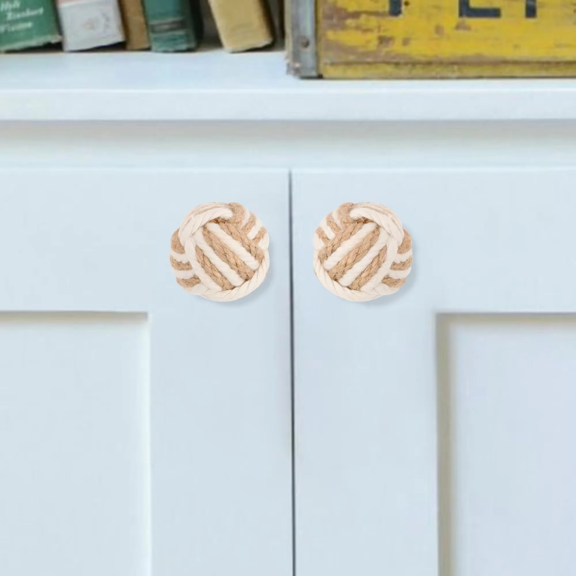 Hemp Rope Drawer Knobs Round Handmade Cabinets Dresser Handles Wood Kitchen Cupboard Wardrobe Door Pulls for Furniture