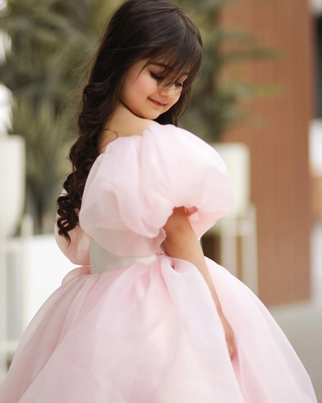 Pink Flower Girl Dress For Wedding Applique Puffy Bubble Sleeve Elegant Princess Ball Gowns Pageant Party Birthday Girls Dresses