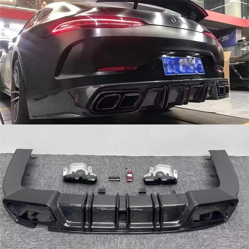 

Для Mercedes Benz AMG GT53 GT50 19+ настоящий автомобильный задний бампер из углеродного волокна, диффузор, сплиттер, спойлер, автомобильные аксессуары, комплект кузова