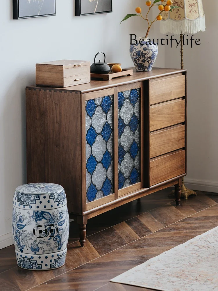 

dining room storage designer Side cabinet integrated against the wall retro black walnut solid wood living room