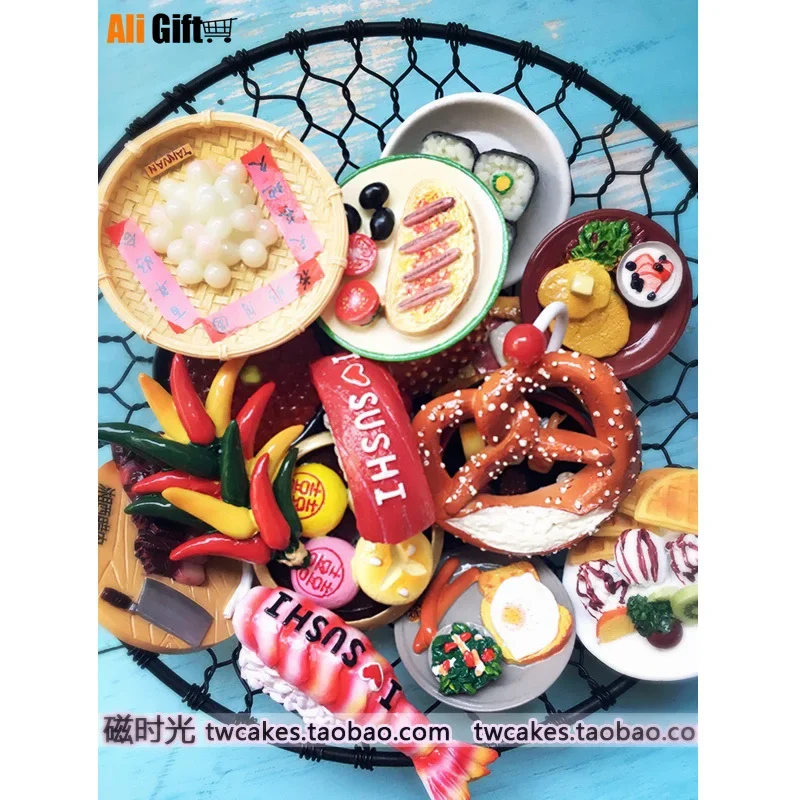 Creative Snack Food Hamburger Dessert Bread Sushi Fridge Magnet 3D Sticker Travel Souvenir Kitchen Home Decoration Decor