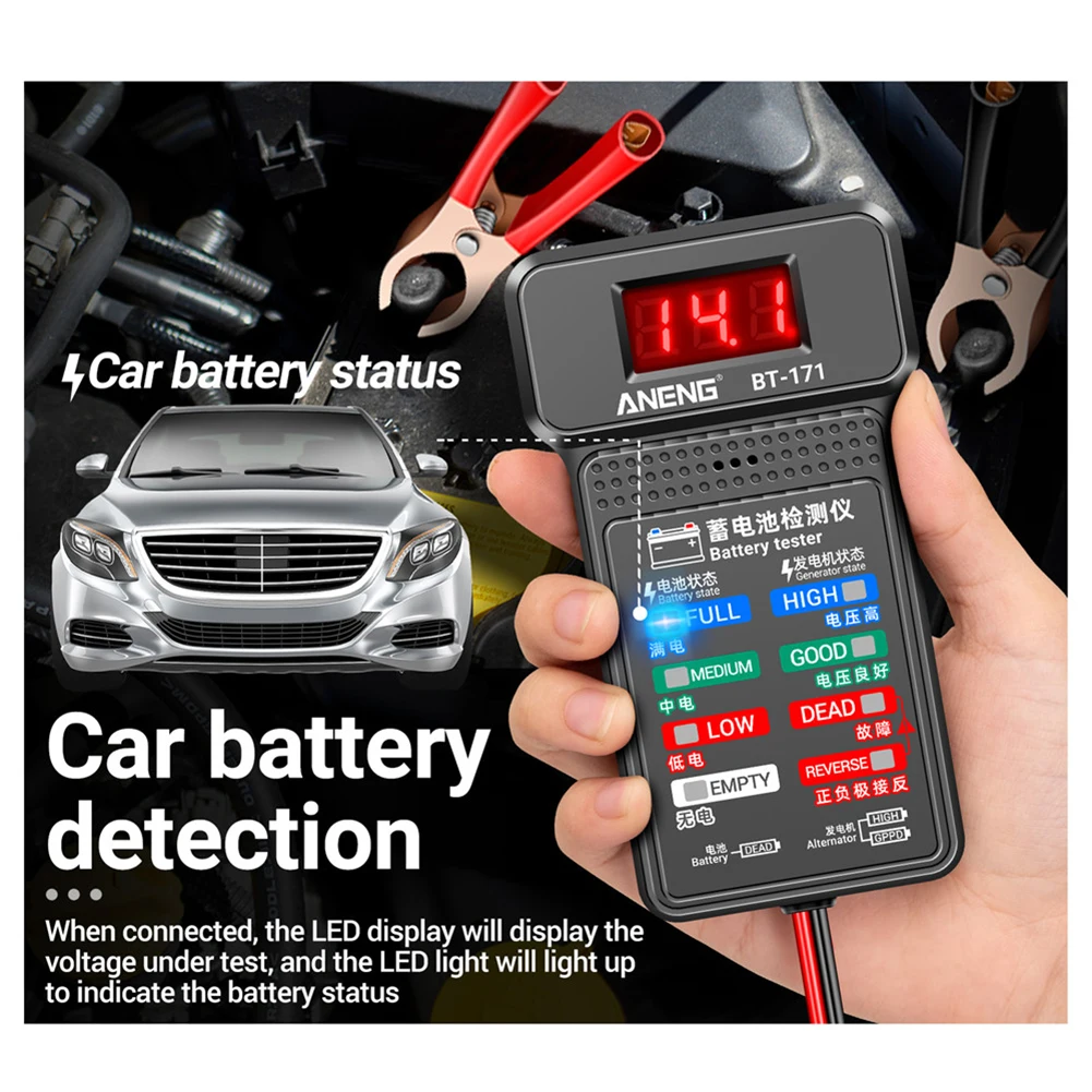 12V 100-2000CCA Car Battery Tester Auto Cranking And Charging System Battery Alternator With LCD Screen Automatic Car Tools