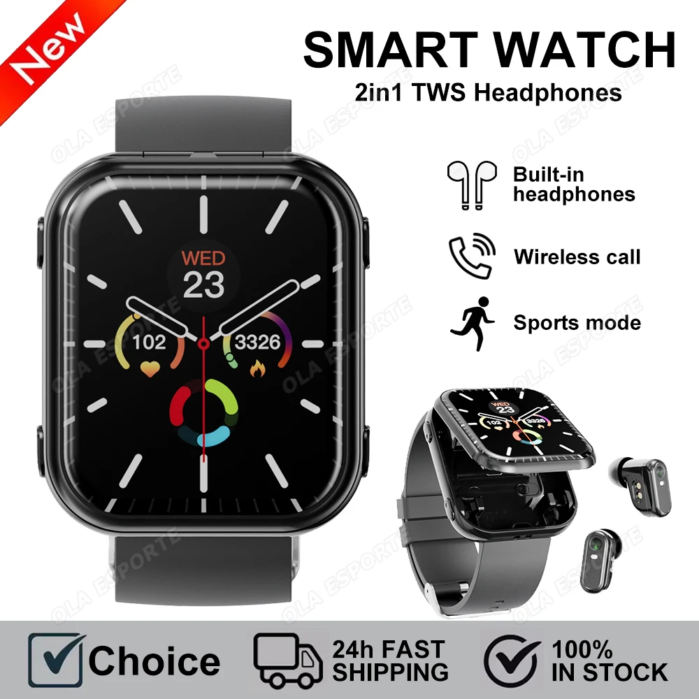 

Men Smart Watch TWS 2-in-1 Headset Bluetooth Call Heart Rate Blood Pressure Health Monitoring Headphones Play Music Smartwatch