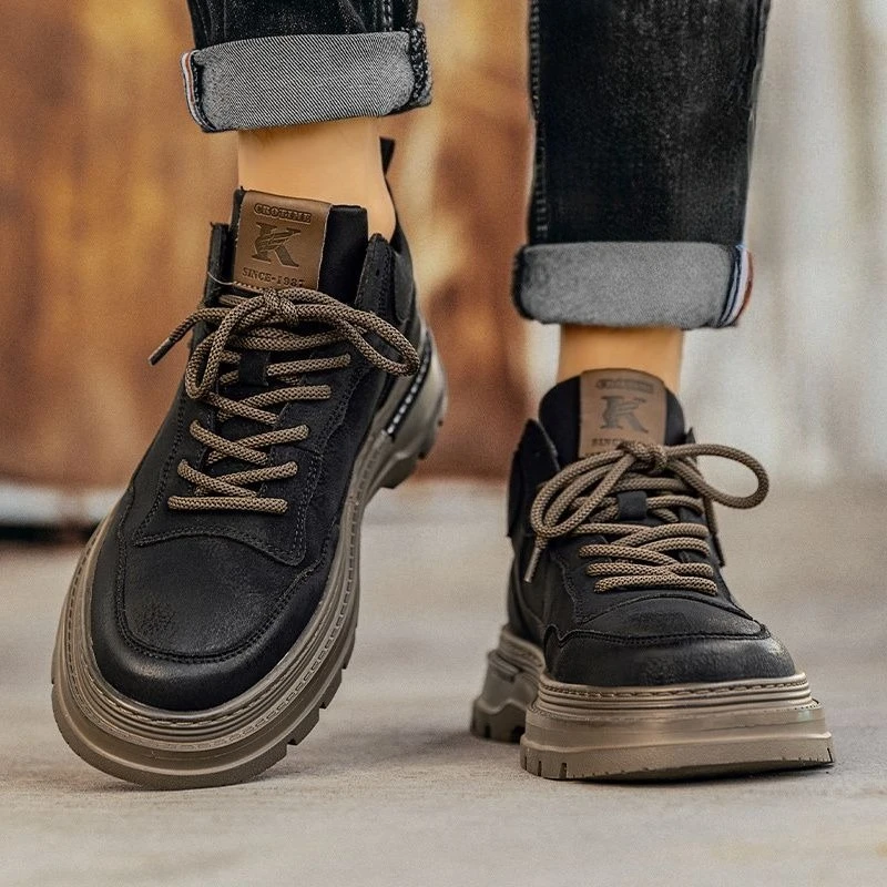 

Men's Spring and Autumn 2025 British Business Formal Shoes Thick Sole Built in Heel Lift Wedding Groom Leather Shoes